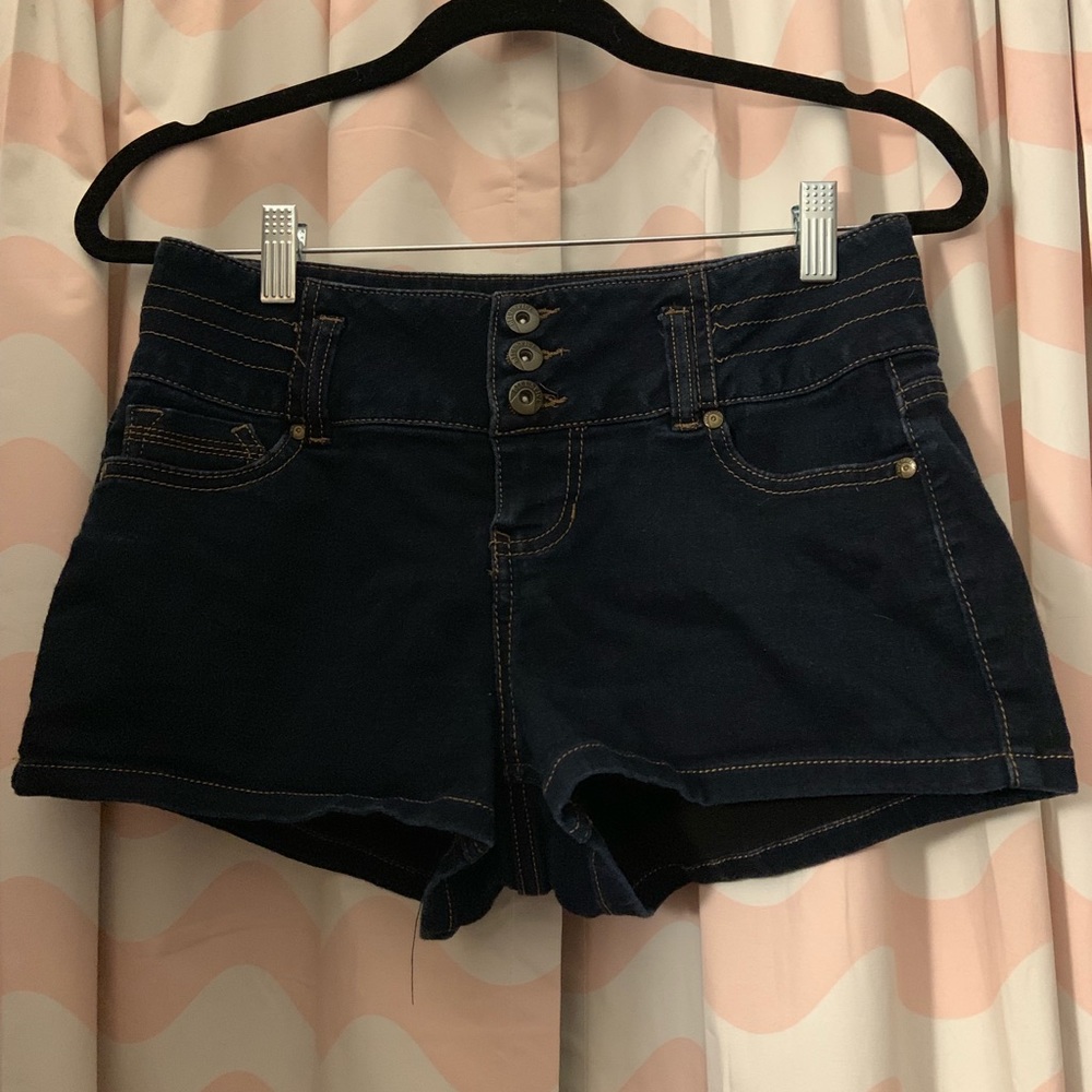 High waisted blue jean shorts
